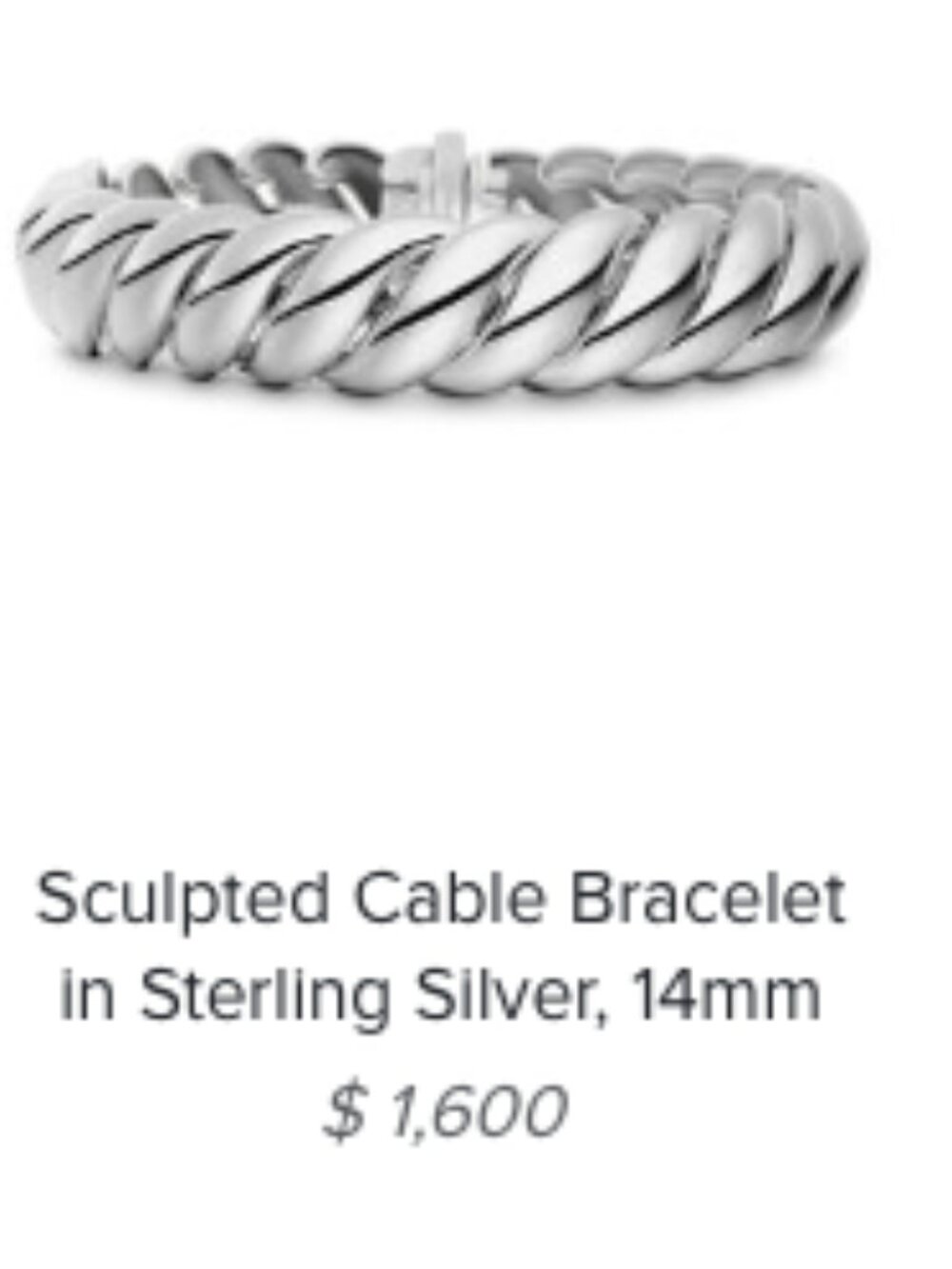 David Yurman Sculpted Cable Bracelet in Sterling Silver, 14mm